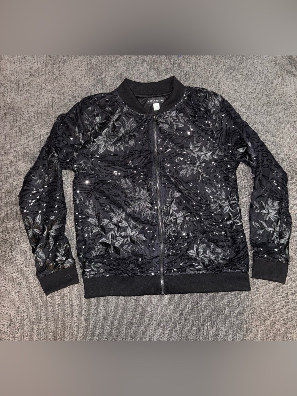 Simply Styled Black Mesh Sequin Embroidered Bomber Jacket Small Holiday - Picture 4 of 11